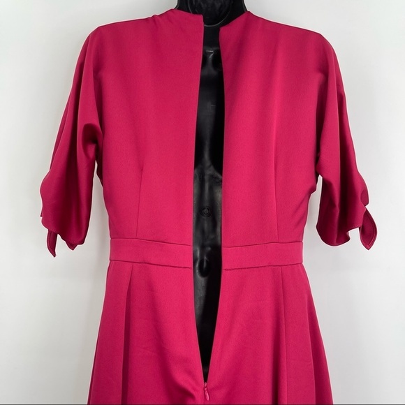 Gal Meets Glam Debbie Tie Sleeve Midi Dress Womens 4 Pink Satin Fit And Flare - Picture 3 of 10